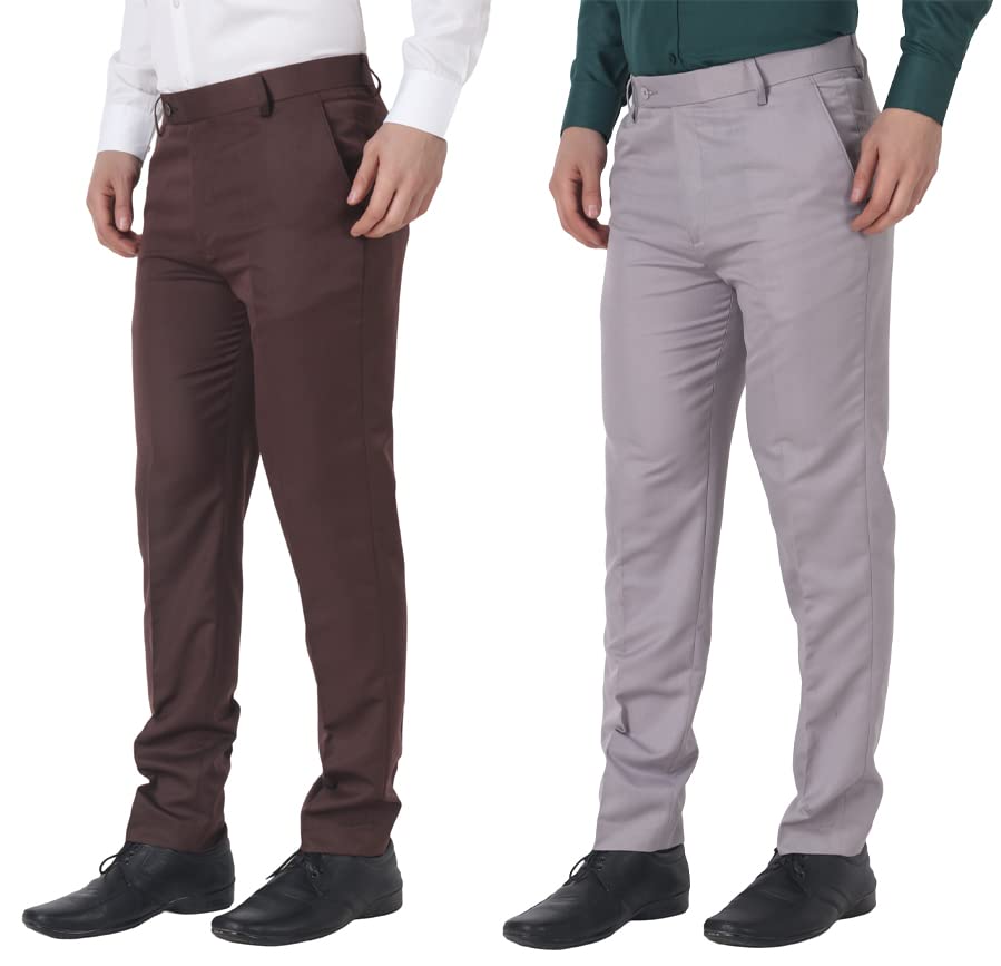 Image of MALENO Men's Regular Fit Polycotton Trouser Pant's Formal Trouser Casual Trouser Pant Combo (Pack of 2)