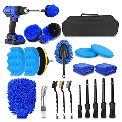 XCVBDE 24Pcs Car Detailing Kit, Car Detailing Brush Set, Auto Detailing Drill Brush Set, Car Cleaning Detailing Brushes, Car Wash Kit, Car Cleaning Tools Kit for Interior, Exterior, Wheels, Dashboard
