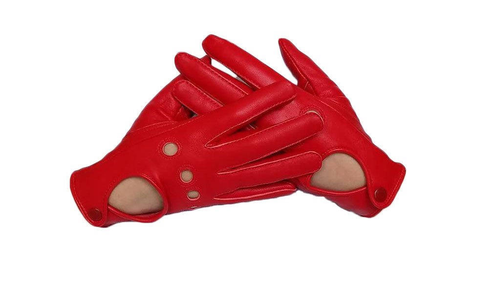 Sheepskin leather driving gloves for Women (Medium, Red)