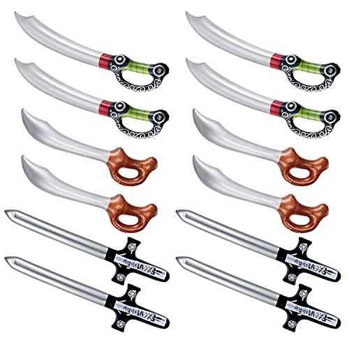 Runstarshow Couteaux Pirates Gonflables Enfants Épée Accessoires Cosplay Halloween Crâne Lot de 12 Jouets Fournitures Déguisement Cadeaux pour Anniversaire Performance Party à Thème (12 PCS, 3 Styles) Cover