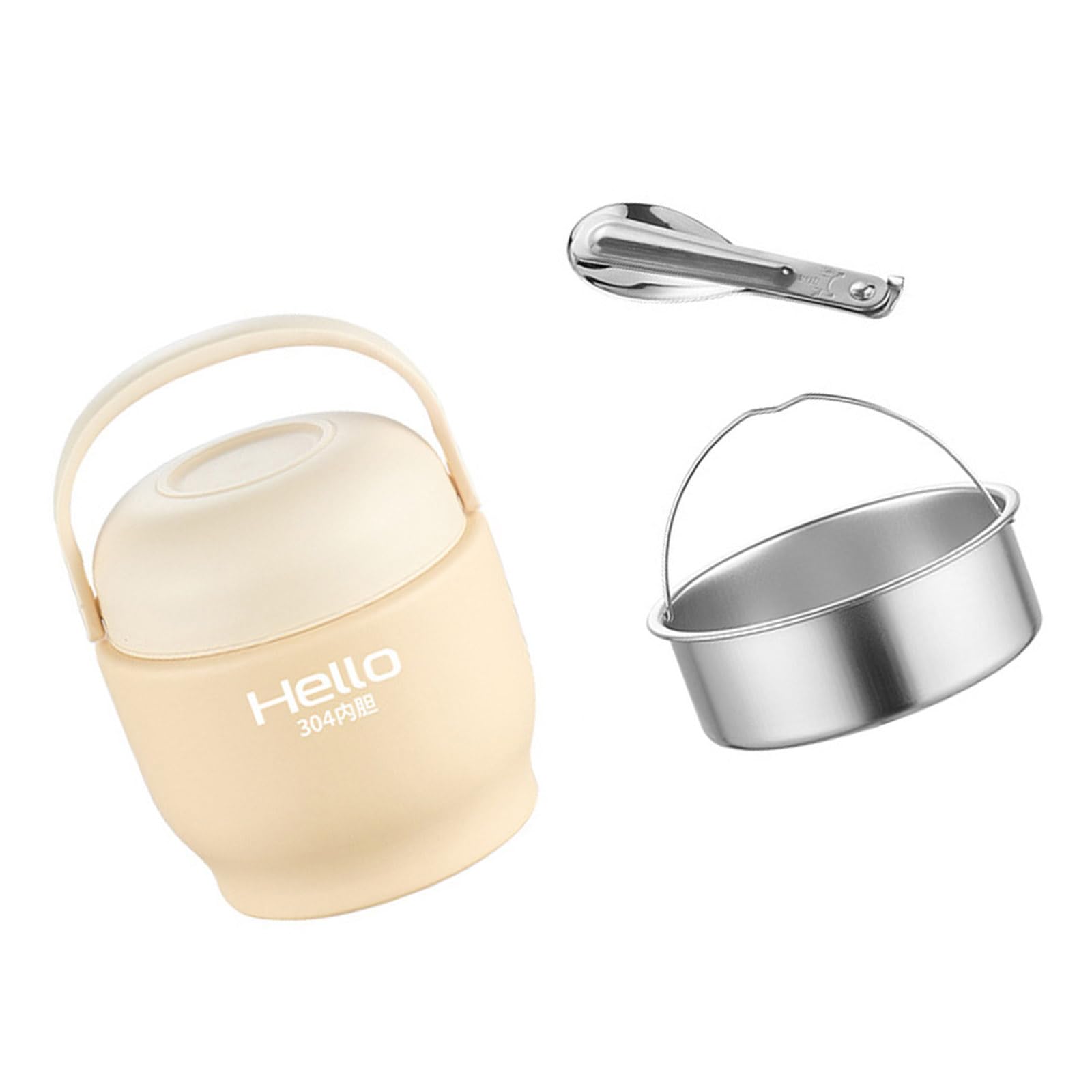 Carotoe Beige 304 Stainless Steel Thermal Lunch Box Meal Preparation Container With Divided Tray For Commuters Travel Stainless Steel Bentos Box For Adults