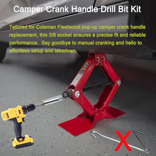 Image of Camper Crank Handle Kit /Trailer Crank Handle Fits for Fits Coleman Fleetwood POP UP Replacement 3 /8 Socket, Chrome, RCKIM00146