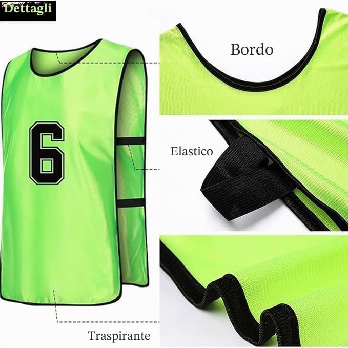 Pinnies da calcio, confezione da 24 canottiere da allenamento in 2 colori vivaci, maglie da allenamento numerate da 1 a 12, per adulti, calcio, basket, calcio e pallavolo, arancione e verde,