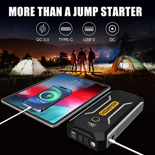 Hompow 3000A Peak Car Battery Jump Starter(Up To 10L Gas/8L Diesel Engine) With Smart Lcd Screen, Jump Box With Led Light, Usb Qc 3.0, Type-C #TOP2