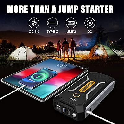 3000A Peak Jump Starter Battery Pack for Up to 10L Gas and 8L Diesel Engines, 12V Portable Car Battery Jump Starter Box with 400 Lumens LED Light