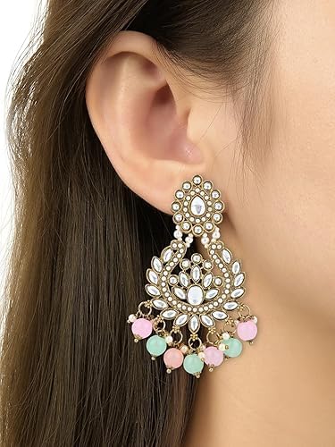 Image of I Jewels Gold Plated Traditional Kundan Pearl Drop Choker Necklace Jewellery With Earrings & Maang Tikka Set For Women /Girls