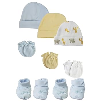 قبعات Bambini NC-0223 Baby Boy مع قفازات الرضع والأجنحة الأبيض والأزرق - Preemie - عبوة من 8