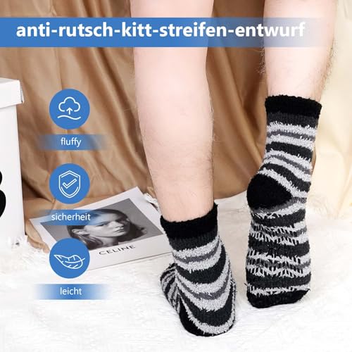 LOFIR Kuschelsocken Warme Socken für Herren: Winter Dicke Flauschige Thermosocken mit Noppen für Männer - ABS Wintersocken Stoppersocken Haussocken für Weihnachten Geschenke 5 Paar Mehrfarbig 43-46