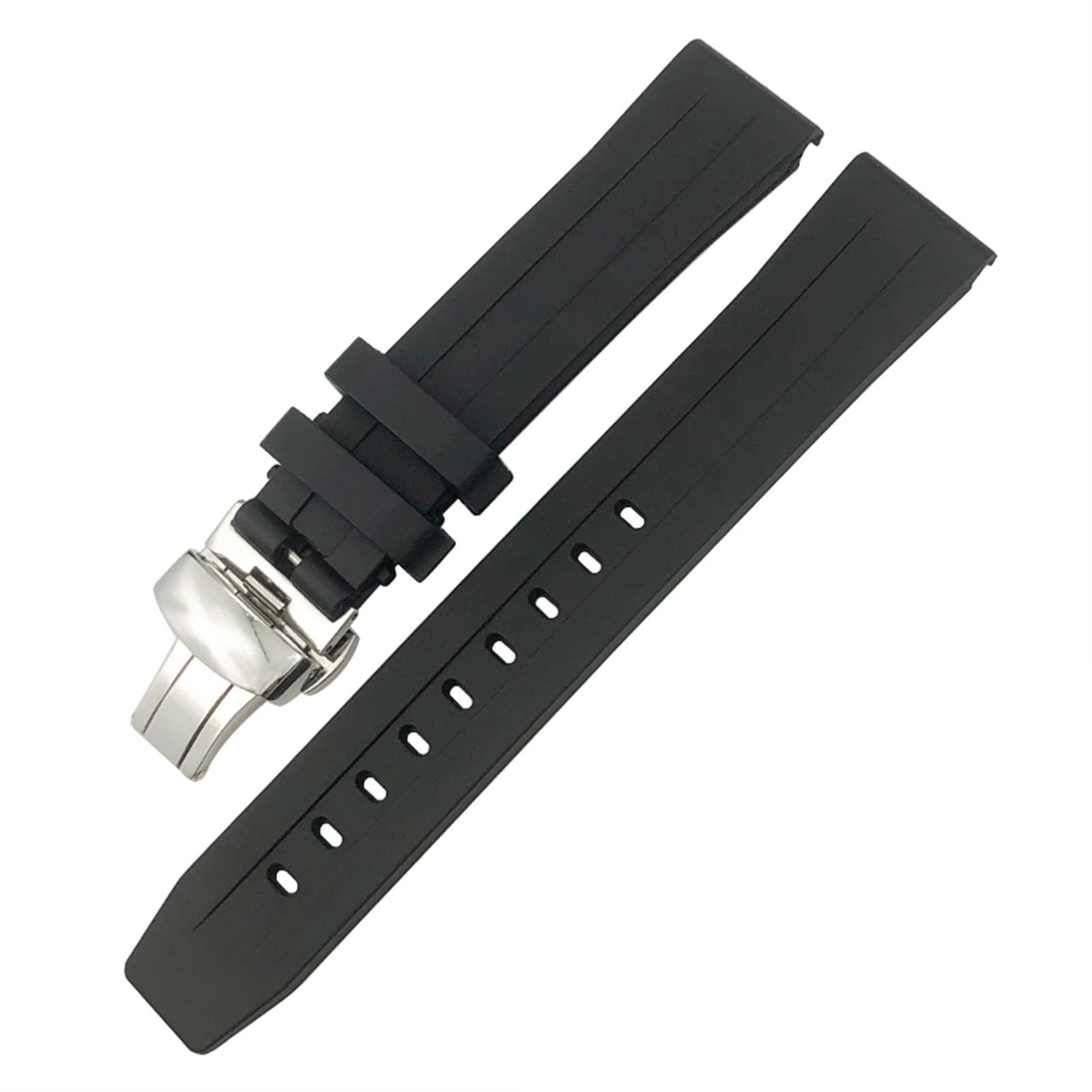 Bracelet en silicone doux 19mm noir argenté pour montre sport de plongée