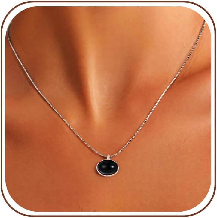 Sliver and Gold Plated Natural Stone Necklace Tiny Oval Gemstone Pendant Necklace for Women with Beautiful Jade Turquoise Necklace for Gift
