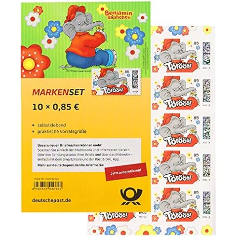 10 Stück 0,85 EUR 85 Cent postfrische Selbstklebende Briefmarken + Gutsch. | Frankaturware Markenset (Motiv: Benjamin Blümchen) Cover