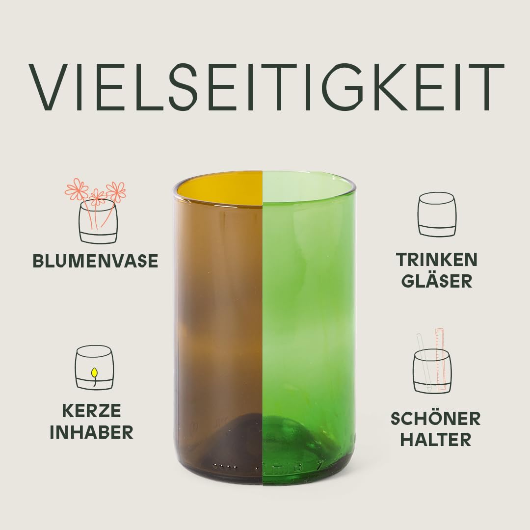IWAS Upcycled Hohe Trinkgläser | 400 Ml | 12 Oz | (6Er-Set) | Becher Aus Recyceltem Glas, Perfekt Für Cocktails