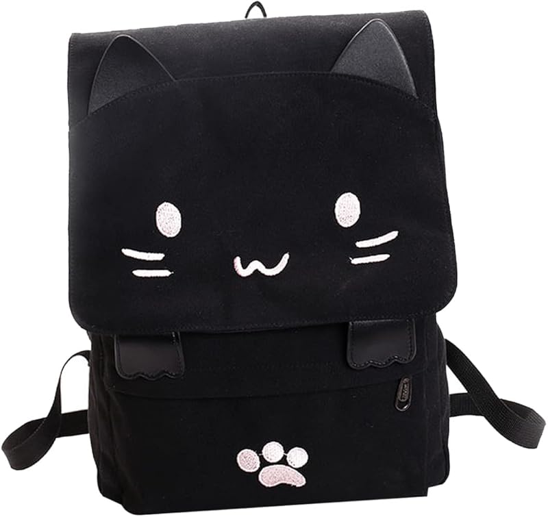 PACKOVE Mochila Toda Preta Mochila Japonesa Mochila Para Meninas 1 Peça Mochila Legal Mochila Fofa Para Estudantes Bolsa De Ombro Padrão De Gato Mochila De Grande Capacidade Mochila em oferta na Shopee