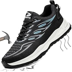 Ropa De Trabajo Seguridad Industrial Zapatos de Trabajo Hombre Ligeras Zapatillas de Seguridad con Punta De Acero Transpirables Antideslizante Calzado de Seguridad Mujer para Trabajo Industrial y Uso Diario Azul Negro