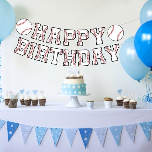 Image of Supervitae Happy Birthday Banner Baseball, Baseball Birthday Banner, Baseballs Party Hanging Decorations Sport Theme Party Supplies for Baseballs Player Gift Sport Parties Favors Decoration