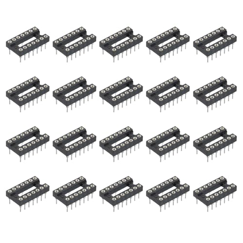 sourcing map 34Pcs DIP IC Chip Socket Adapter 7.62mm Row Pitch Round 14 Pin IC Assortment Kit 2.54mm/0.1" Pitch for Breadboard Project, PCB Board Design
