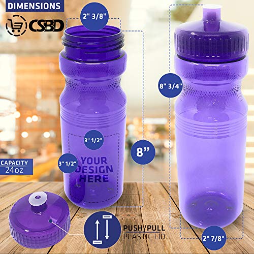 Csbd Clear 24 Oz Sports Water Bottles, 10 Pack, Blank For Customized Branding, No Bpa Food Grade Plastic For Fitness, Hiking, Cycling, Or Gym Workouts, Made In Usa (Purple, 10 Pack) #TOP1