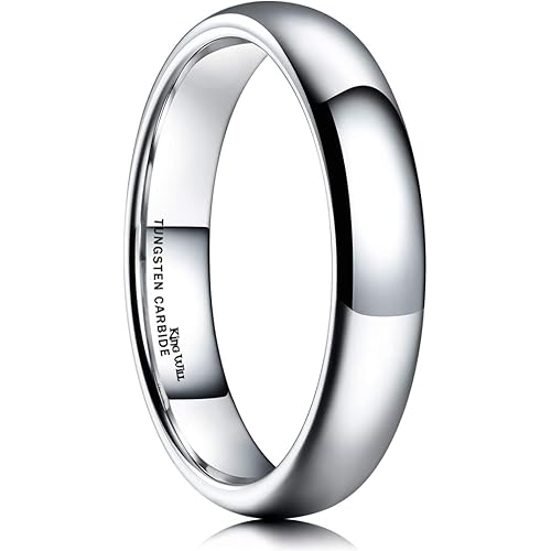 King Will Basic Men's 2mm 4mm 6mm 8mm High Polished Comfort Fit Domed Tungsten Carbide Ring Silver Black Wedding Band