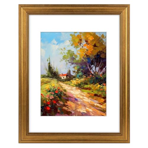 Golden State Art 11x14 Dark Gold Picture Frame White Mat for 8x10