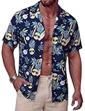 Ailisus Mens Hawaiian Shirts Short Sleeve Summer Casual Shirt for Men Tropical Floral Holiday Beach Party Funky Shirts Navy Blue Pineapple