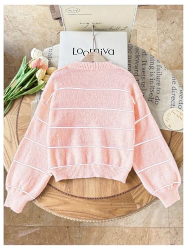 Image of BEAUDRM Girl's Cute Bow Sweater Crew Neck Long Sleeve Drop Shoulder Loose Pullover Tops