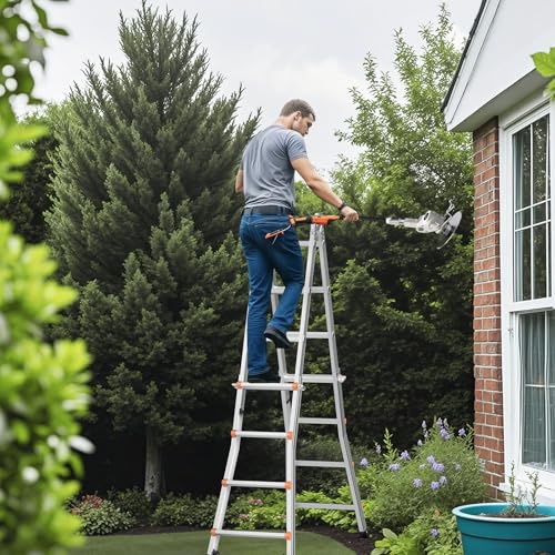 VEVOR Teleskopleiter mit A-Rahmen, 4,5 m Lange, kompakte Aluminium-Ausziehleiter, multifunktionale, Wohnmobilleiter, Teleskopleiter für Hausaufgaben, Treppen, Innen- und Außendächer, 150 kg Tragkraft