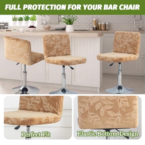 Image of FUANGUI Bar Stool Covers with Backs, 4 Pack Stretch Bar Stool Chair Covers | Embossed Silver Fox Fleece Bar Stool Covers,Washable Bar Chair Covers Swivel Barstool Slipcovers,15