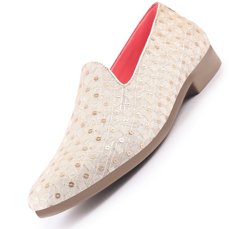 Men Embroidered Sequin Ethnic Slip-On Juttis and Mojaris with Anti Skid Sole | Traditional Loafer Sherwani Shoes for Wedding, Party, Sangeet