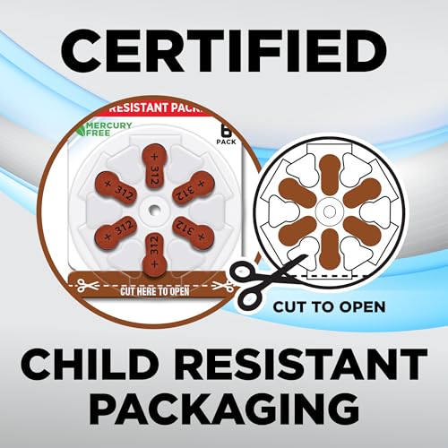 Image of Powermax Size 312 Hearing Aid Batteries, 180 Count Long-Lasting Battery Pack, Brown Long Tab for Easy Change