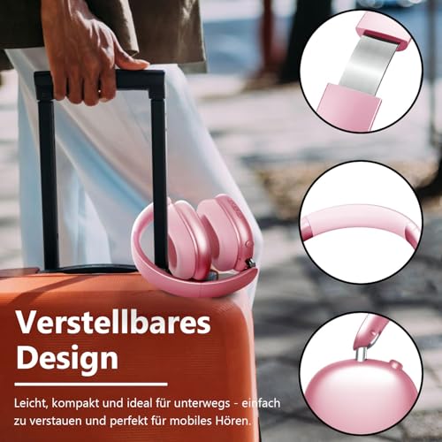 Wentronic Y01 Noise-Cancelling-Kopfhörer, Kabellose Over-Ear-Kopfhörer, Bluetooth 5.3, Hi-Res Sound, 48h Wiedergabe, faltbar, mit Mikrofon für iOS/Android/PC – Rose – Bild 6