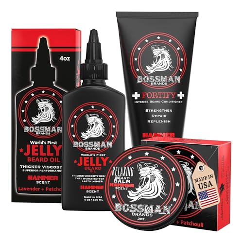 Bossman Essentials Beard Kit for Men, 3-Piece Gift Set - Hammer Scent