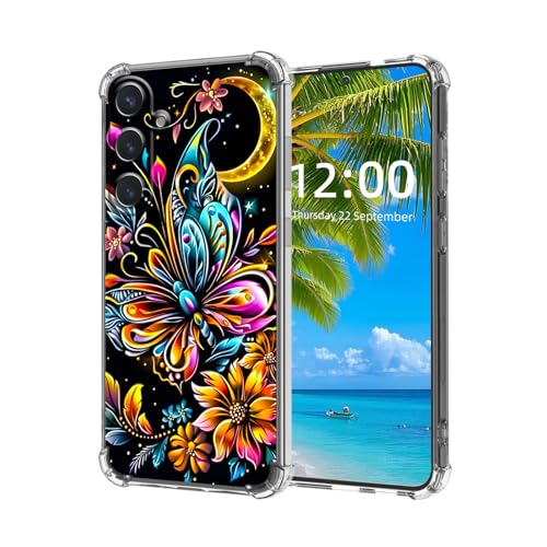ETLKJVBL for Samsung Galaxy S24 FE Case, Colorful Butterfly and Flowers High-Definition Painted Back Cover with Soft Transparent TPU Bumper, Shockproof Protective for S24 FE Phone Case
