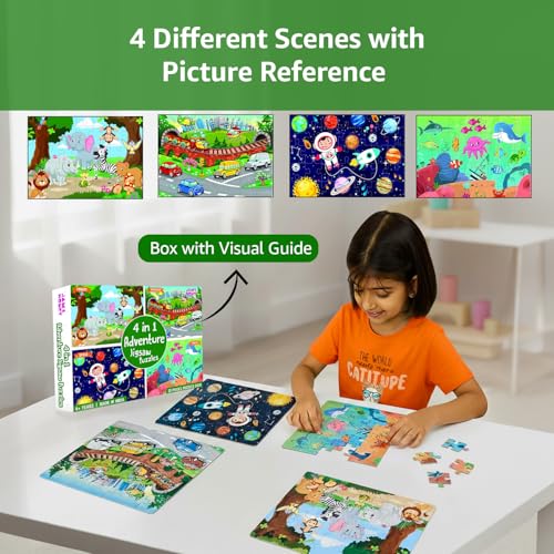Image of Amazon Brand - Jam & Honey 4 in 1 Adventure - Puzzles for Kids | 35-Piece Puzzles | Educational Toy for Cognitive Development | Vibrant Colors