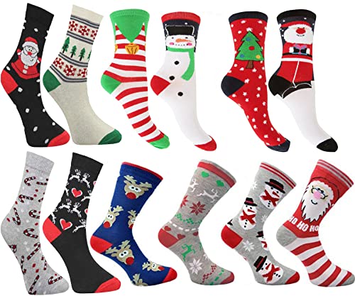 6 Pairs Ladies Festive Christmas Novelty Reindeer Character Socks 4-8