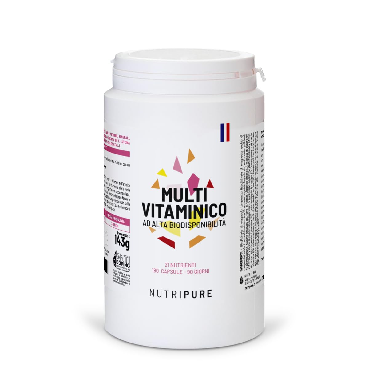 Multivitamine e Minerali 21 Nutrienti | Integratore alimentare | Magnesio, Vitamina B12, Vitamina D, Zinco | Antiossidante, Capacità cognitiva | 180 capsule | 3 mesi | Made in France | Nutripure