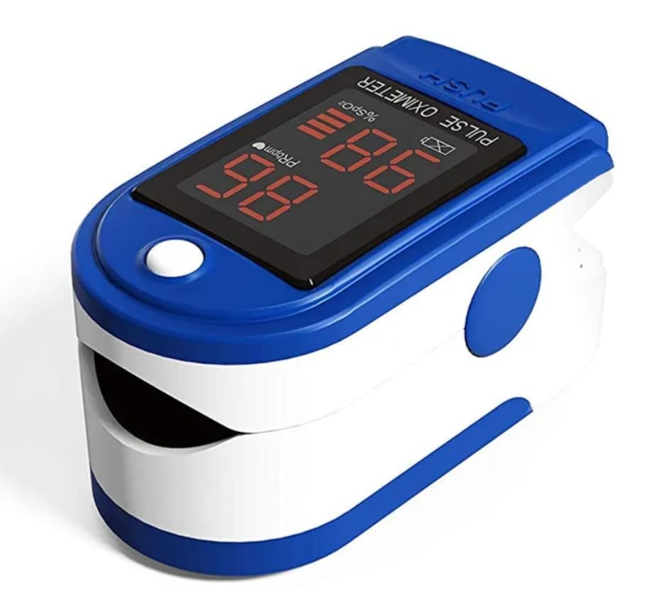 Image of Qawachh Professional Series Finger Pulse Oximeter, designed for effortless monitoring of blood oxygen saturation levels with Digital display (Blue)
