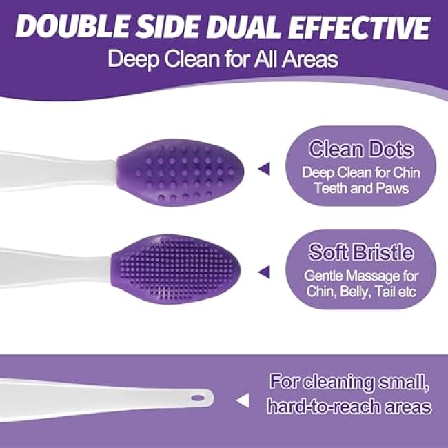 Cat Acne Chin Treatment Brush & Scraper Kit - Double-Sided Silicone Grooming Tool for Blackhead Removal & Cleaning - Cat Grooming Supplies (6PCS)-Vrhsqh5n
