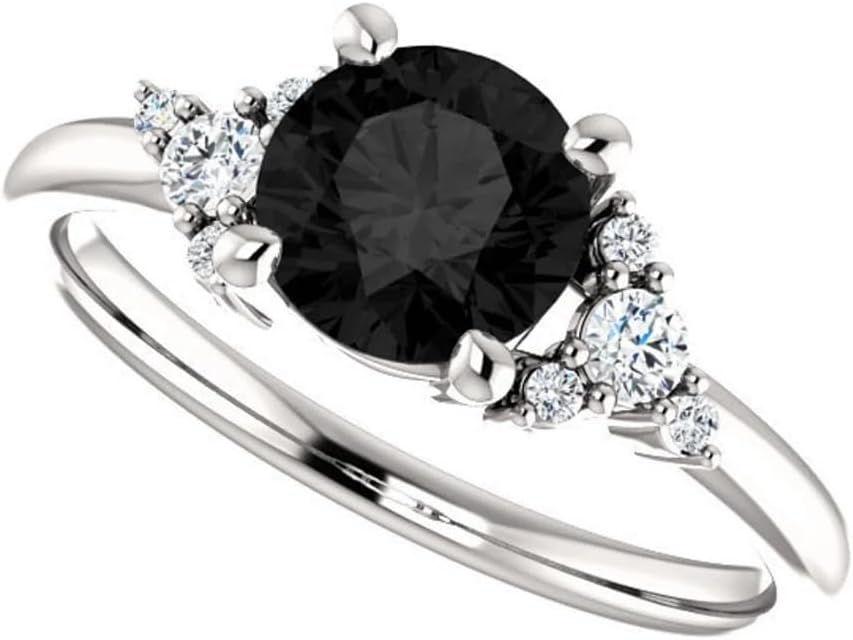 1 CT Round Cut Black Diamond Engagement Ring for Women Solitair Onyx Ring Black Round Engagement Rings Anniversary Promise Gift for Her Bridal Wedding Rings