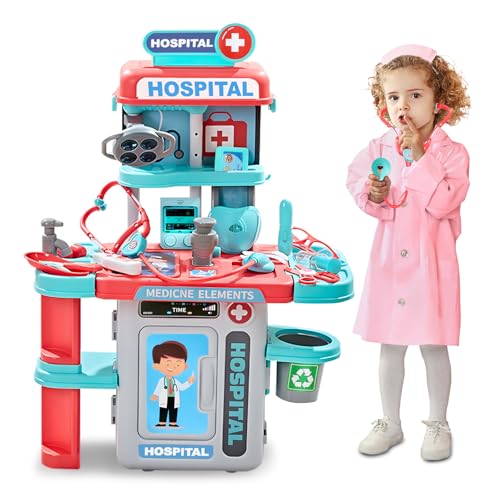 Zefinot Doctor Kit for Toddlers 3-5 - Kids Doctor Play Kit - Fun and Engaging Role-Playing Set with Costume, Stethoscope, Play Cart, and Accessories - Ideal Educational Gift for Boys and Girls? Pink?