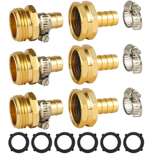 3 Set Garden Hose Repair Connector Kit with Clamps Fit for 1/2 Garden Hose Fitting 1/2 Barb x 3/4 GHT Garden Hose Adapter/Fittings Water Hose Repair Kit