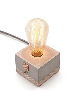 Concrete Table Wooden Lamp Unique Led Lighting, Bedside Lamp, Modern Table Lamp, Scandinavian Home Decor, Industrial Design Desk Lamp, Bedside Lamp, Bedside Lamp Grey (Grey)