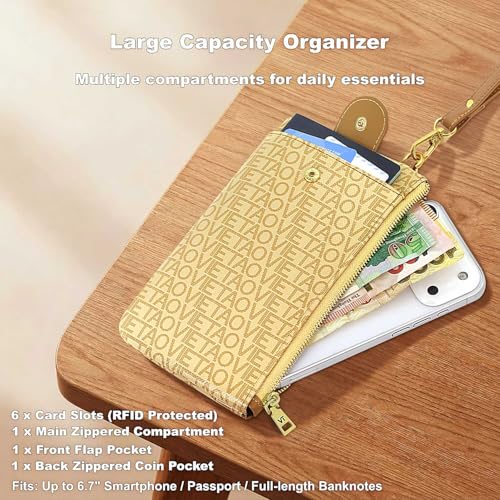 Image of Wristlet Wallets for Women, Leather Card Phone Holder RFID Blocking Large Capacity Clutch Purse Perfect for Ladies Daily Use and Travel - Apricot