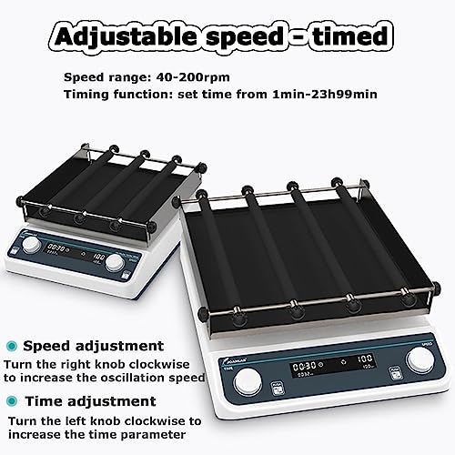 Table vibrante orbitale numérique de laboratoire, vitesse réglable de 40 à 200 tr/min, rotateur de laboratoire avec minuterie (1 min-23 h59 min) et mode continu, OS-20Pro