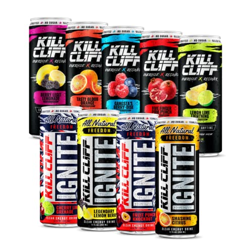 KILL CLIFF Recovery & Ignite Clean Energy Drinks | Electrolytes & B Vitamins | Natural Energy Drinks | Zero Sugar | Keto | 12 Pack (Sampler Pack 2)