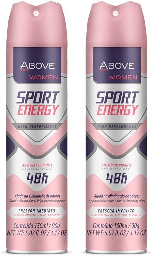ABOVE 48 Hours Antiperspirant Deodorant, Sport Energy, 3.17 oz - Dry Spray Deodorant for Women - Floral Scent - Antiperspirant Spray - No Stain (Pack of 2)