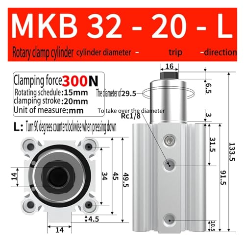 Cilindro angular MKB20-10RZ de 90 grados para optimizar el espacio en maquinaria 3
