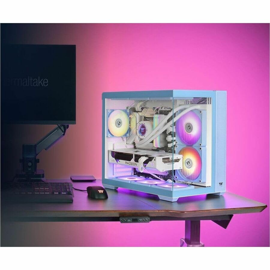 Thermaltake View 380 TG ARGB Hydrangea Blue ATX Case; 4x120mm ARGB Fans Included; Supports Hidden-Connector Motherboard; Front & Side Dual Tempered Glass Panel; CA-1Z2-00MFWN-00; 3 Year Warranty