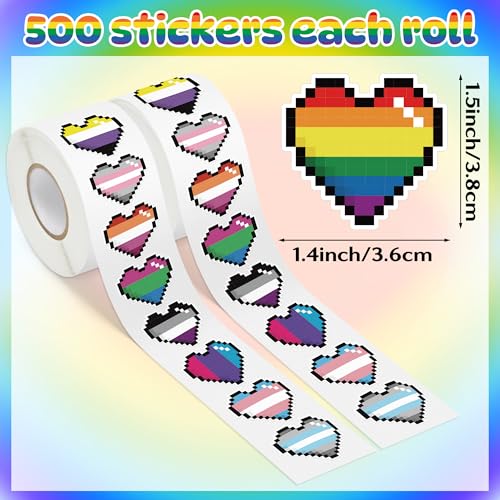 Image of LGBTQ+ Pride Month Sticker - 1000 Pcs LGBTQ Pride Month Heart-Shaped Waterproof Vinyl Reusable Laptop Stickers Coloring Book Scrapbook Water Bottle Page Activity Pad Party Favors Skateboard