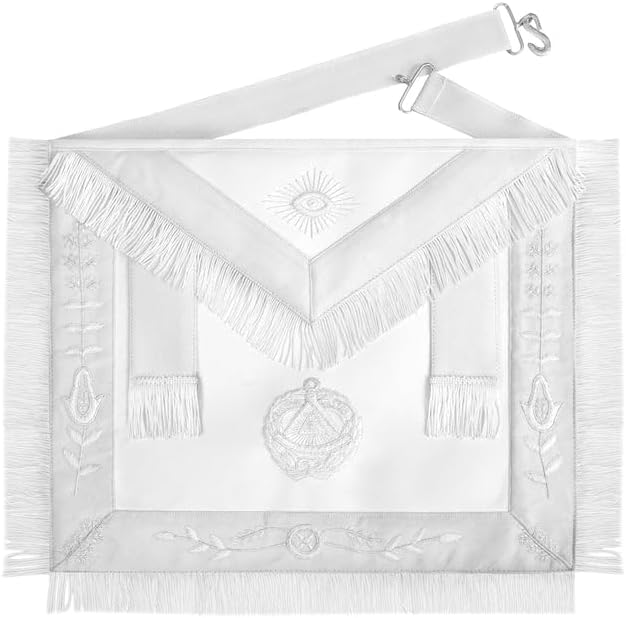 Bricks Masons Past Grand Master Blue Lodge Apron - White Bullion Embroidery With Fringe