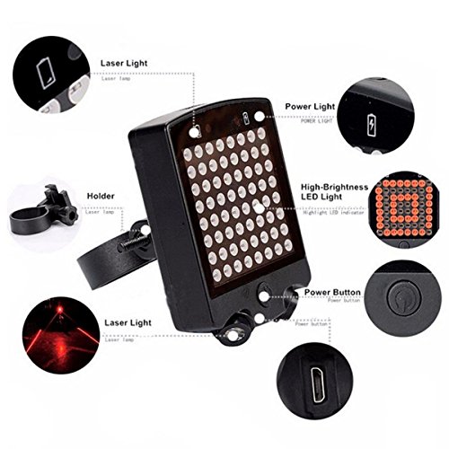 Gazelle Trading Bicycle Turn Signals Waterproof Remote Control Wireless Rechargeabletail Light 64 Led Bike Rear Tail Red Laser Light Safety Warning Line Easy To Install #TOP2